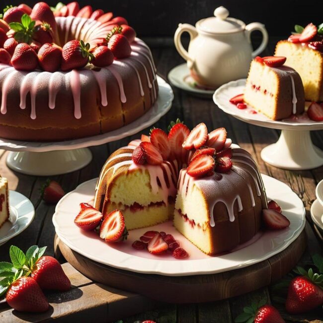 Ciasto ucierane z rabarbarem i truskawkami z polewą cytrynową