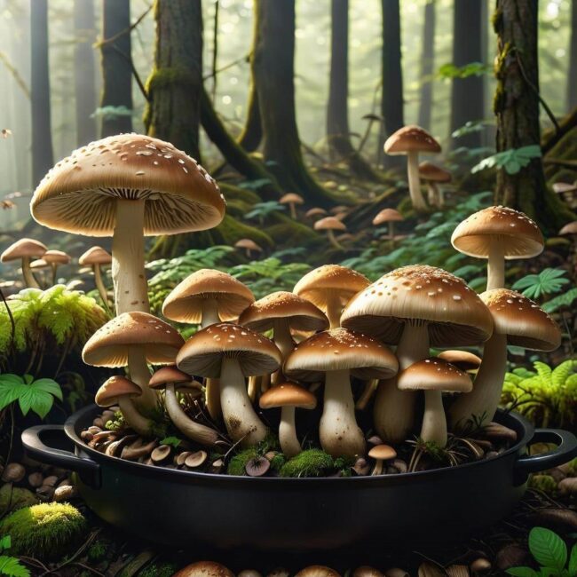 Gotowanie pieczarek na rozgrzanym oleju